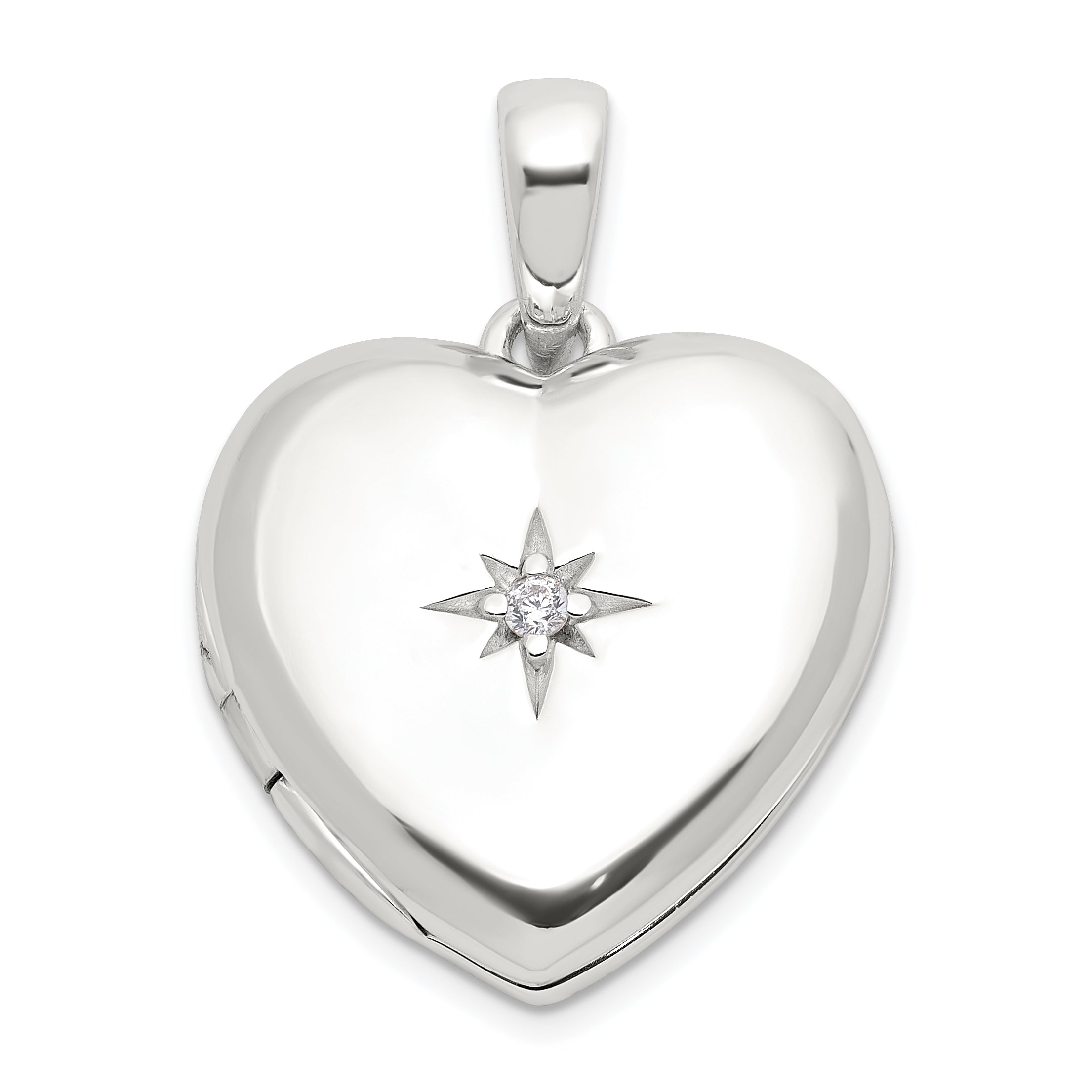 Sterling Silver E-coated CZ 19mm Heart Locket Main image