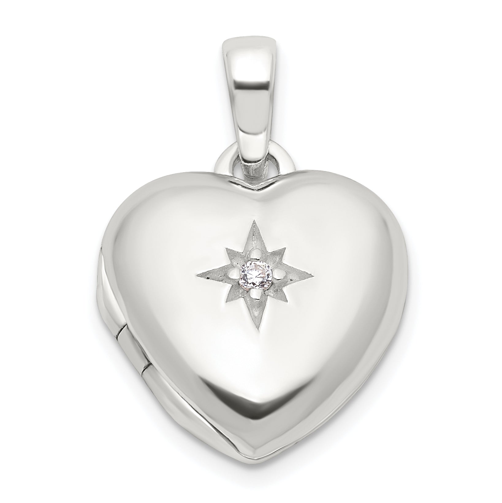 Sterling Silver E-coated CZ 13mm Heart Locket Main image