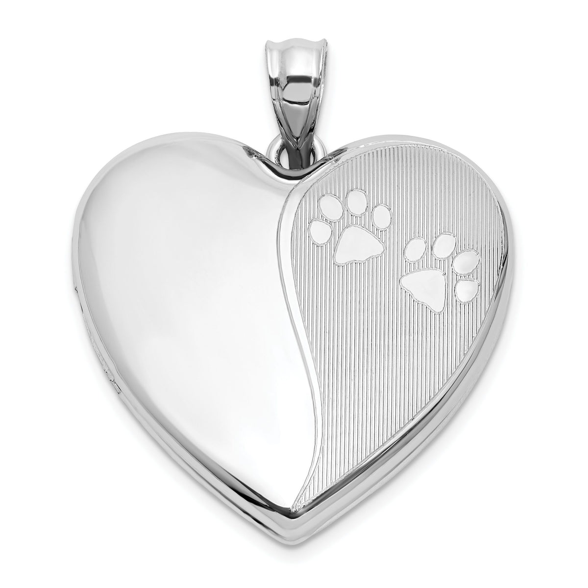 Paw Print Heart Locket in Sterling Silver, 24mm Satin & Polished - Sophia Jewelers Main image