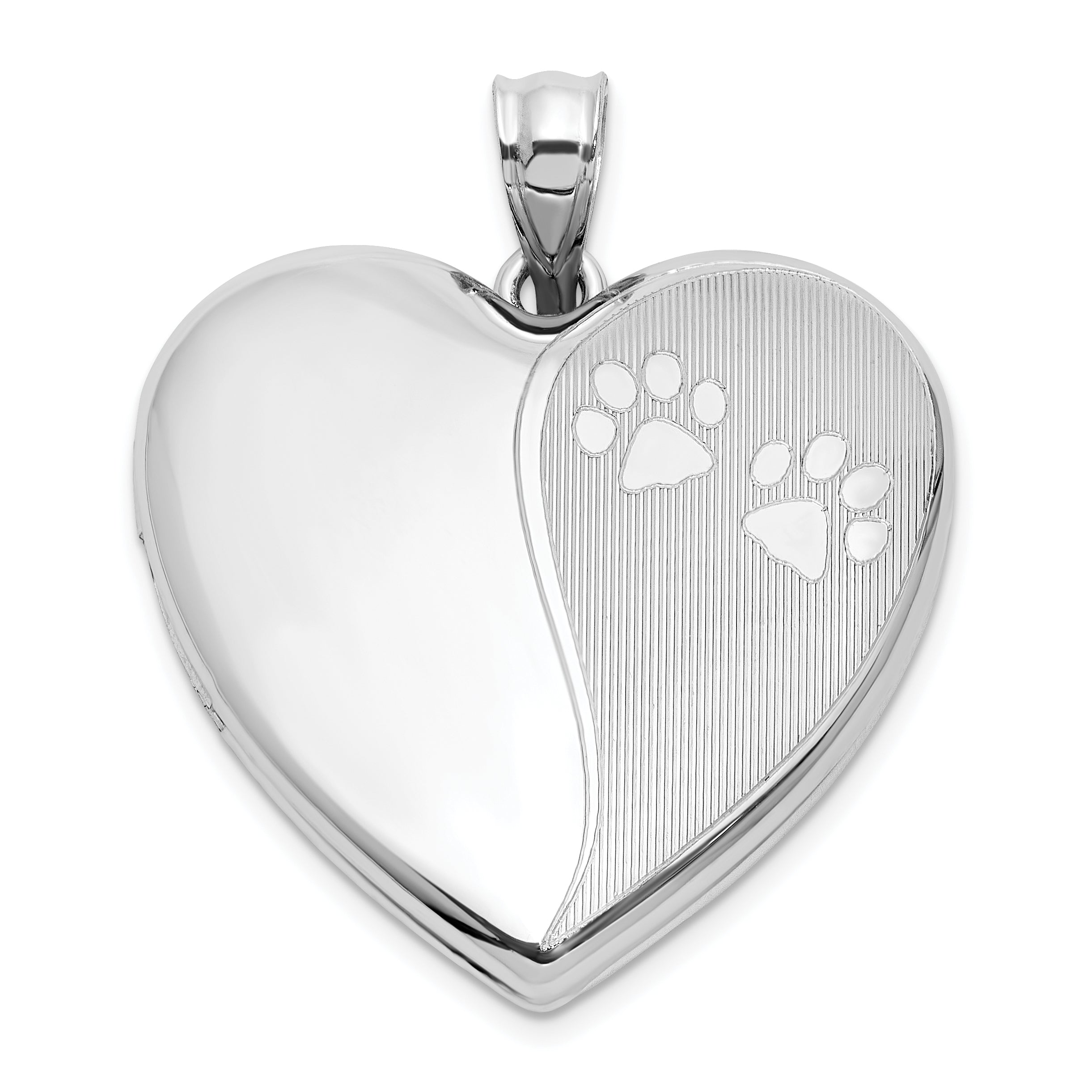Sterling Silver Rhodium-plated Polished Paw Print 24mm Heart Locket Main image