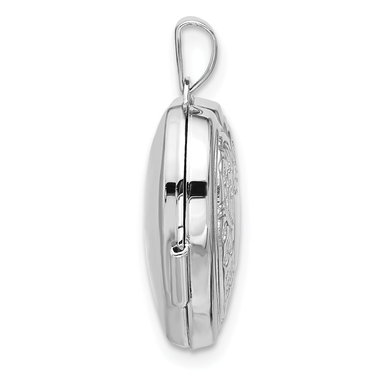 Sterling Silver Rh-pltd Polished Floral Border/ Crest 18mm Heart Locket Secondary image