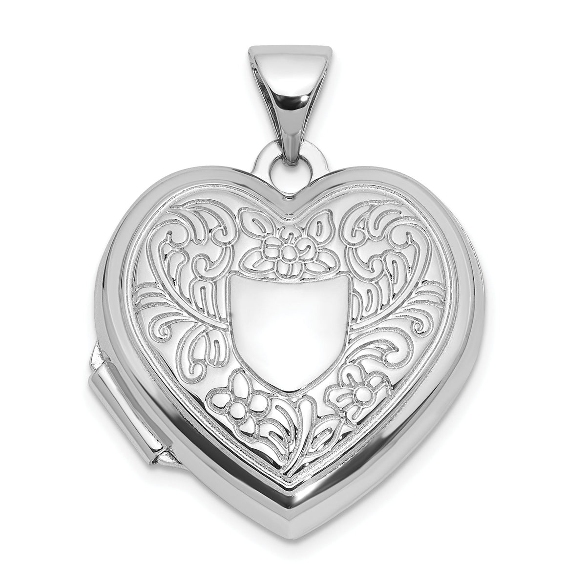 Floral Crest Heart Locket in Sterling Silver, 24mm Textured - Sophia Jewelers Main image