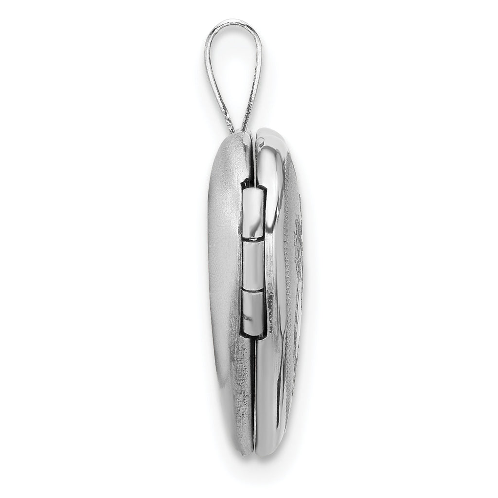 Sterling Silver Rhodium-plated Epoxy Satin Polished Fish 16mm Heart Locket