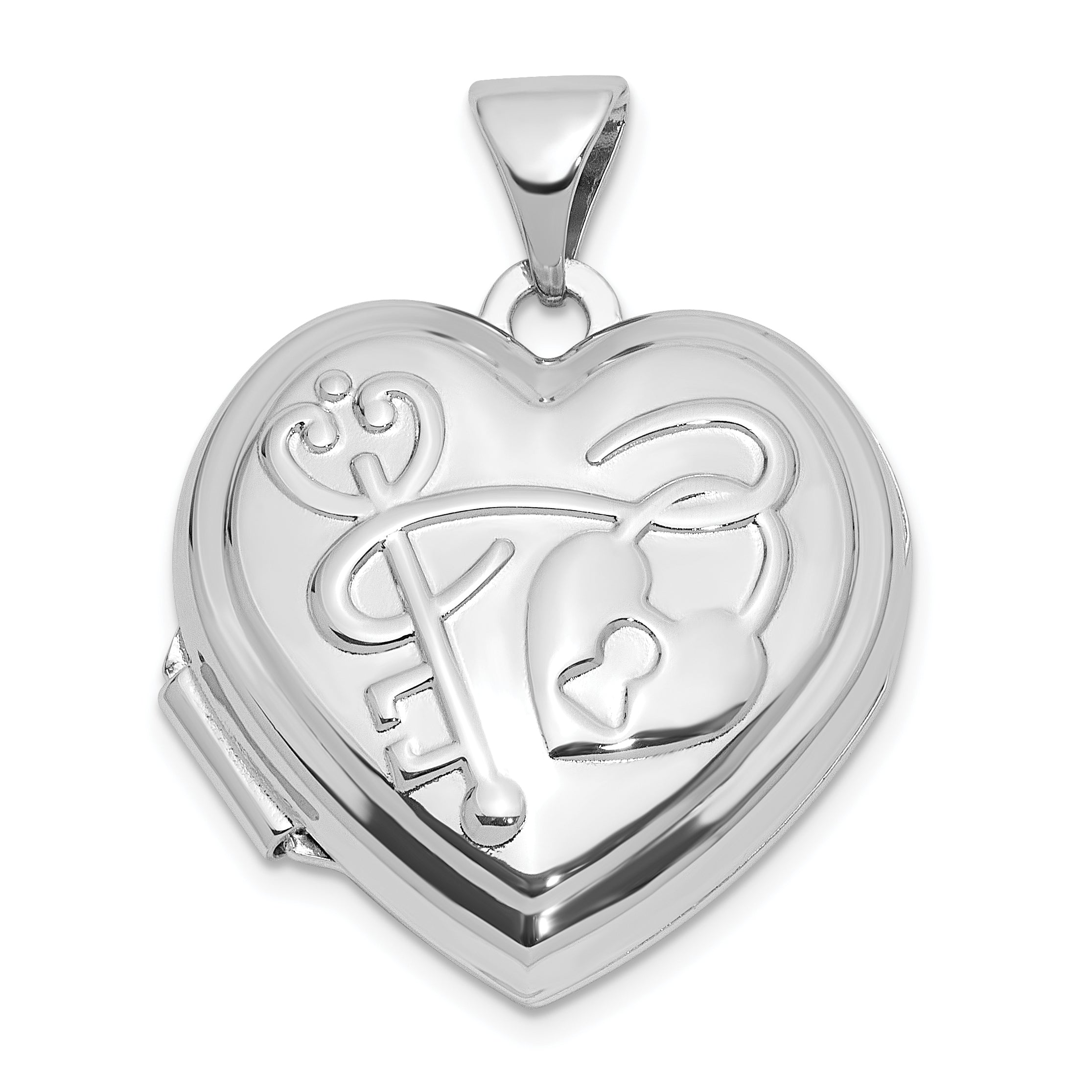 SS Rhod-plated Polished 18mm Key to my Heart Reversible Heart Locket Main image