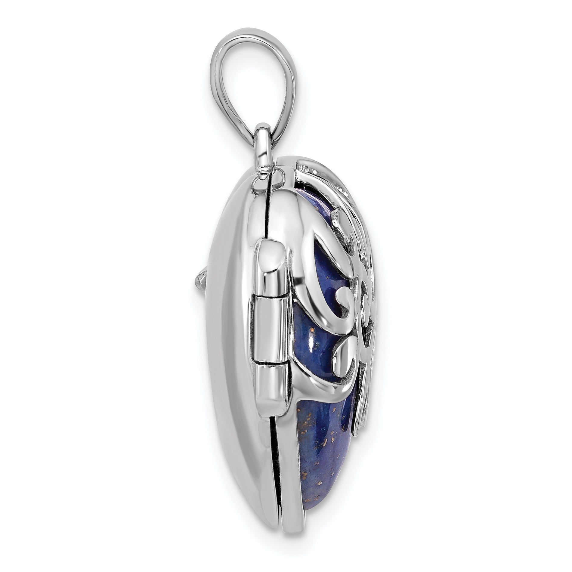 Sterling Silver Rhodium-plated Lapis Lazuli Heart 23mm Locket Pendant Secondary image