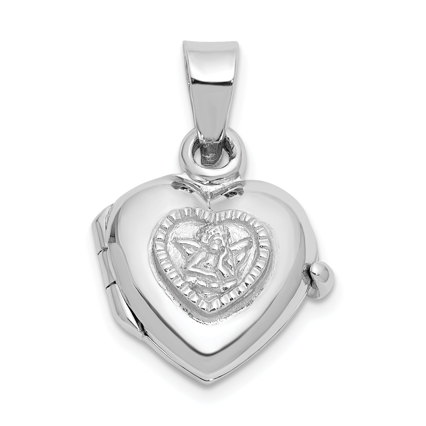 Sterling Silver Rh-plated 11mm Guardian Angel Heart Locket Pendant Main image