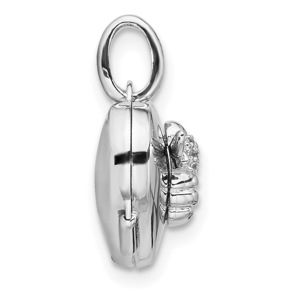 Sterling Silver Rhodium-plated Polished 12mm CZ Bee Heart Locket Secondary image