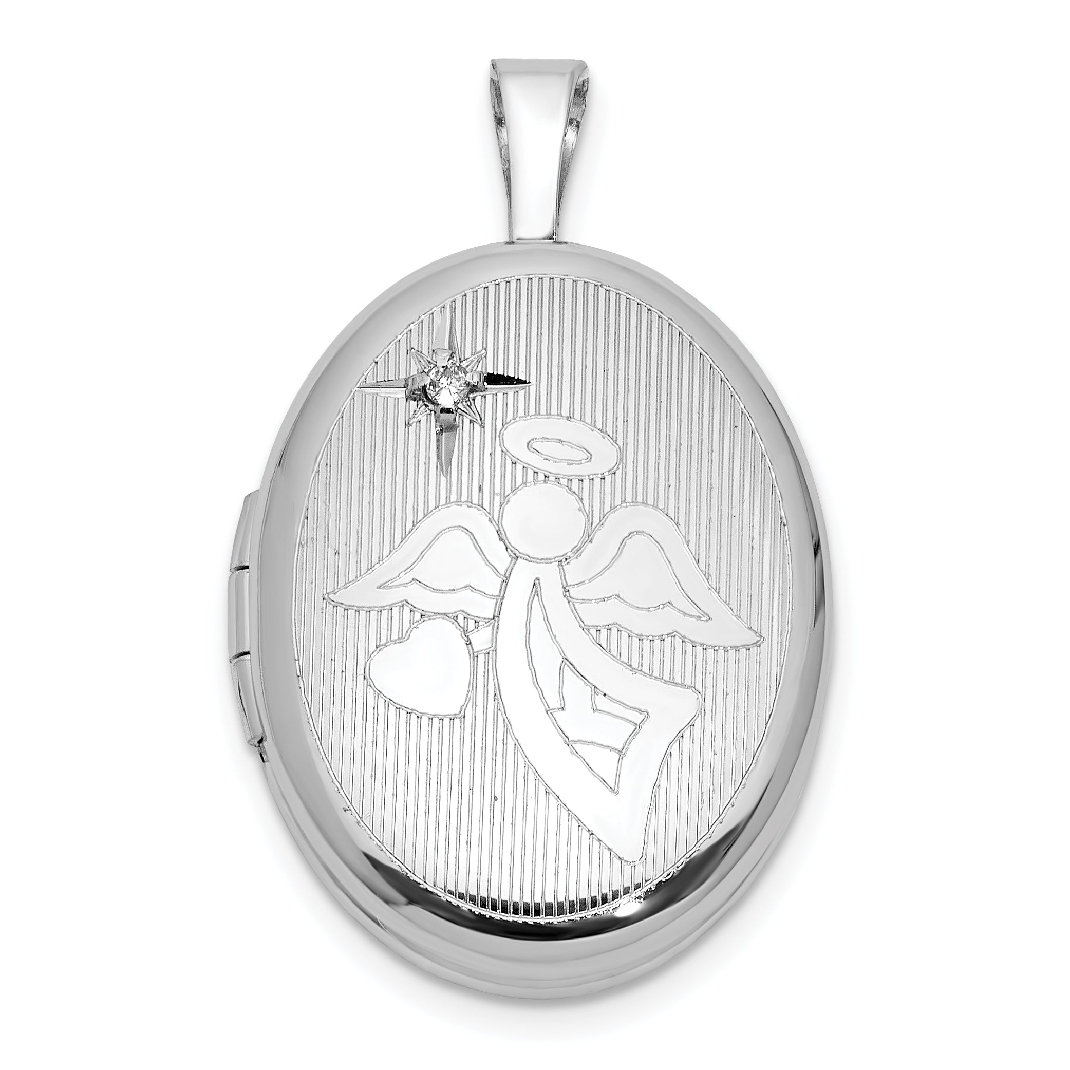 Sterling Silver Rhodium-plated Diamond 19mm Angel Oval Locket Main image