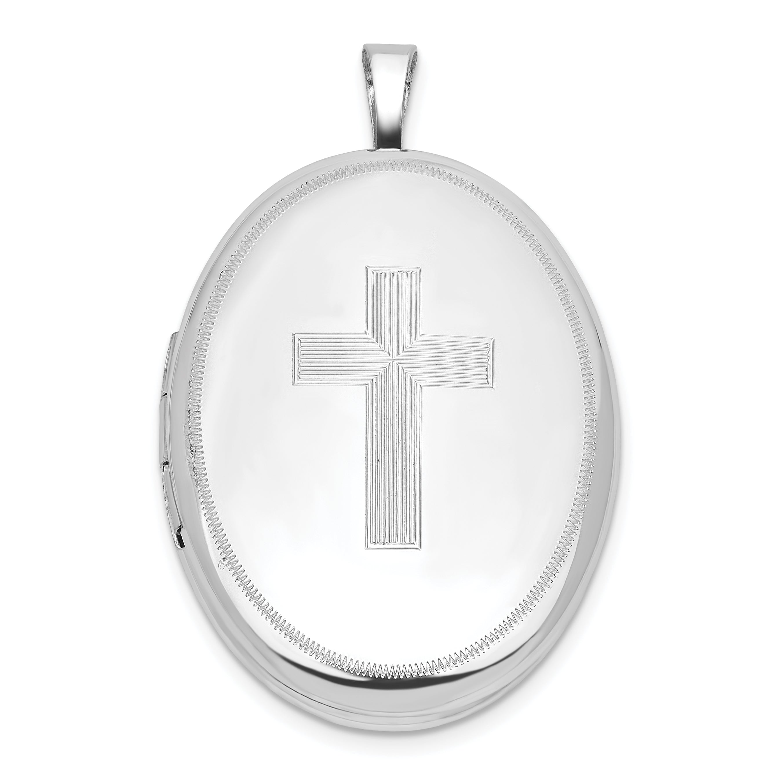 Sterling Silver Rhodium-plated Cross 26mm Oval Locket Main image