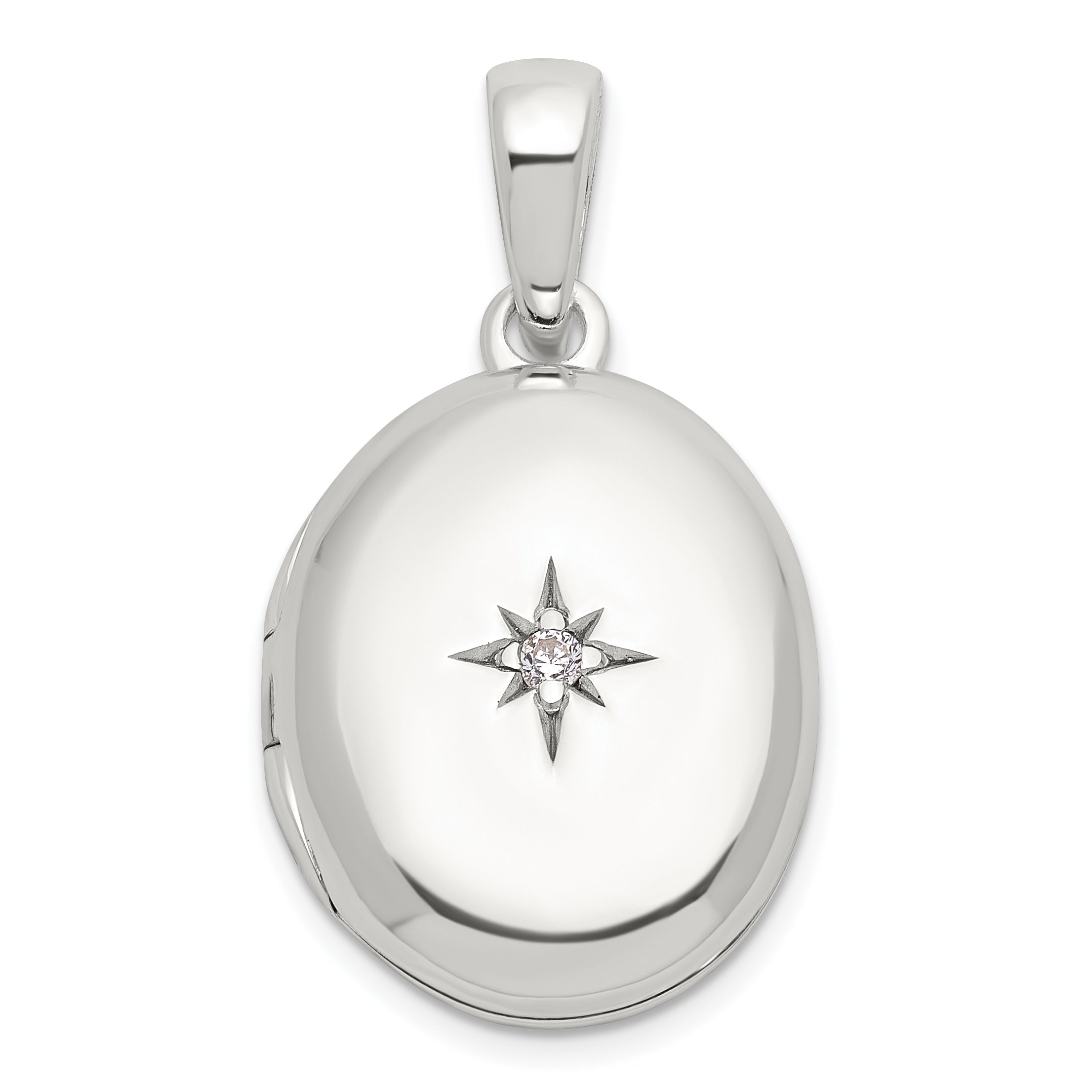 Sterling Silver E-coated CZ 18.5mm Oval Locket Main image