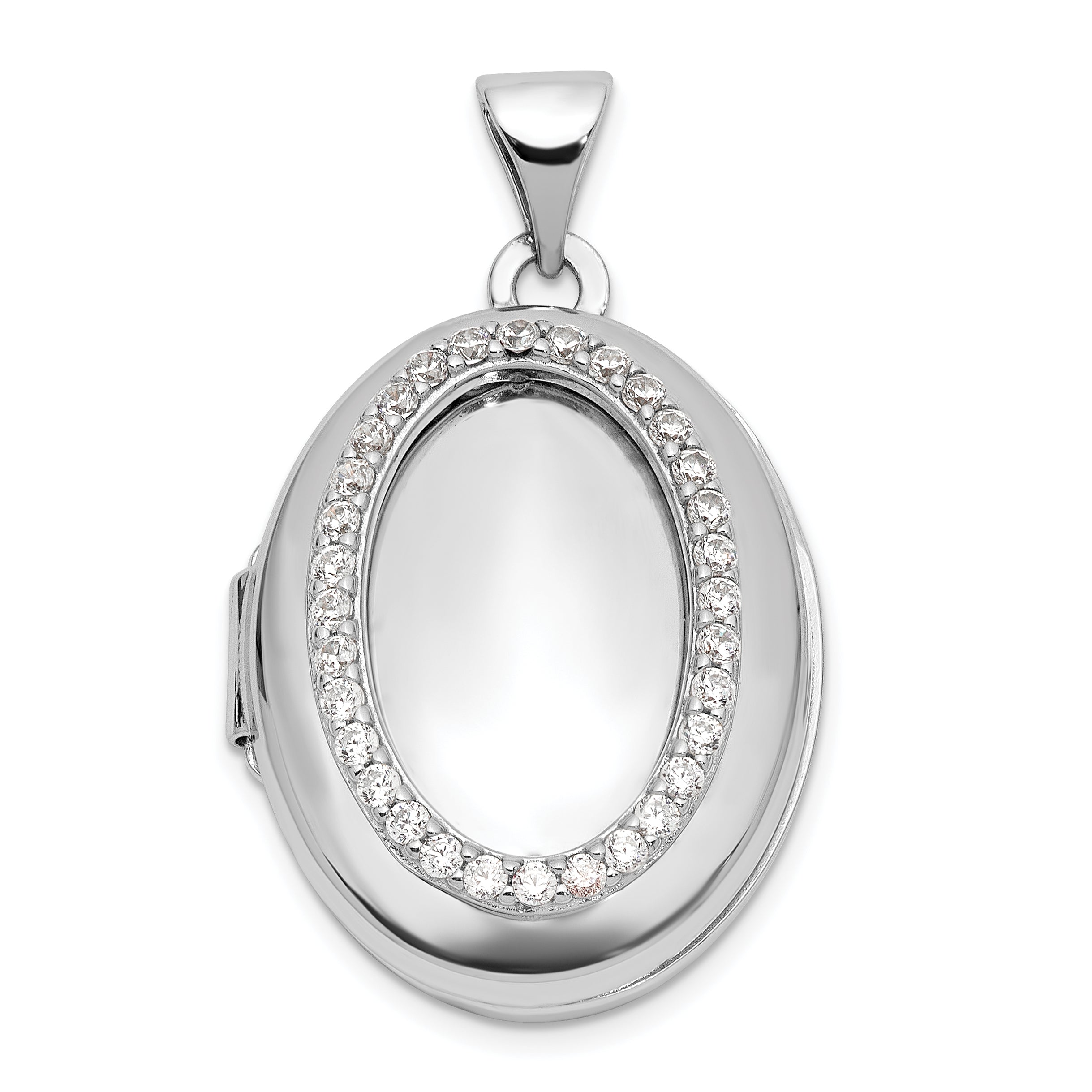 Sterling Silver Rhodium-plated Polished CZ 21x16mm Oval Locket Main image