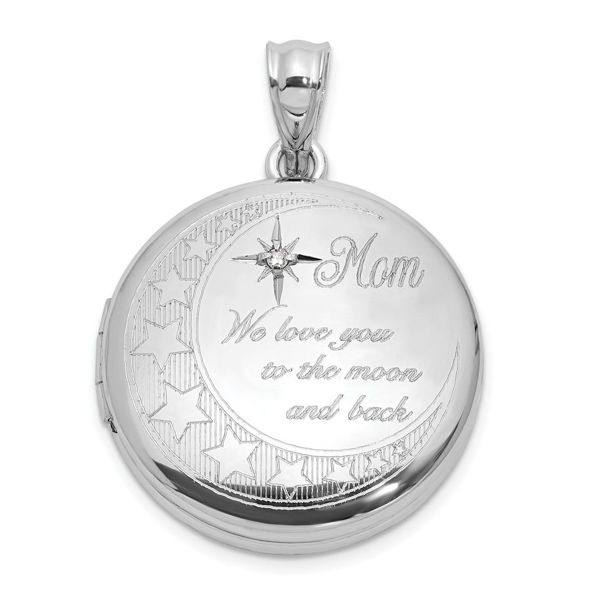 Moon & Stars Locket in Sterling Silver with Cubic Zirconia, 20mm Textured (0.05 ct. tw.) - Sophia Jewelers Main image