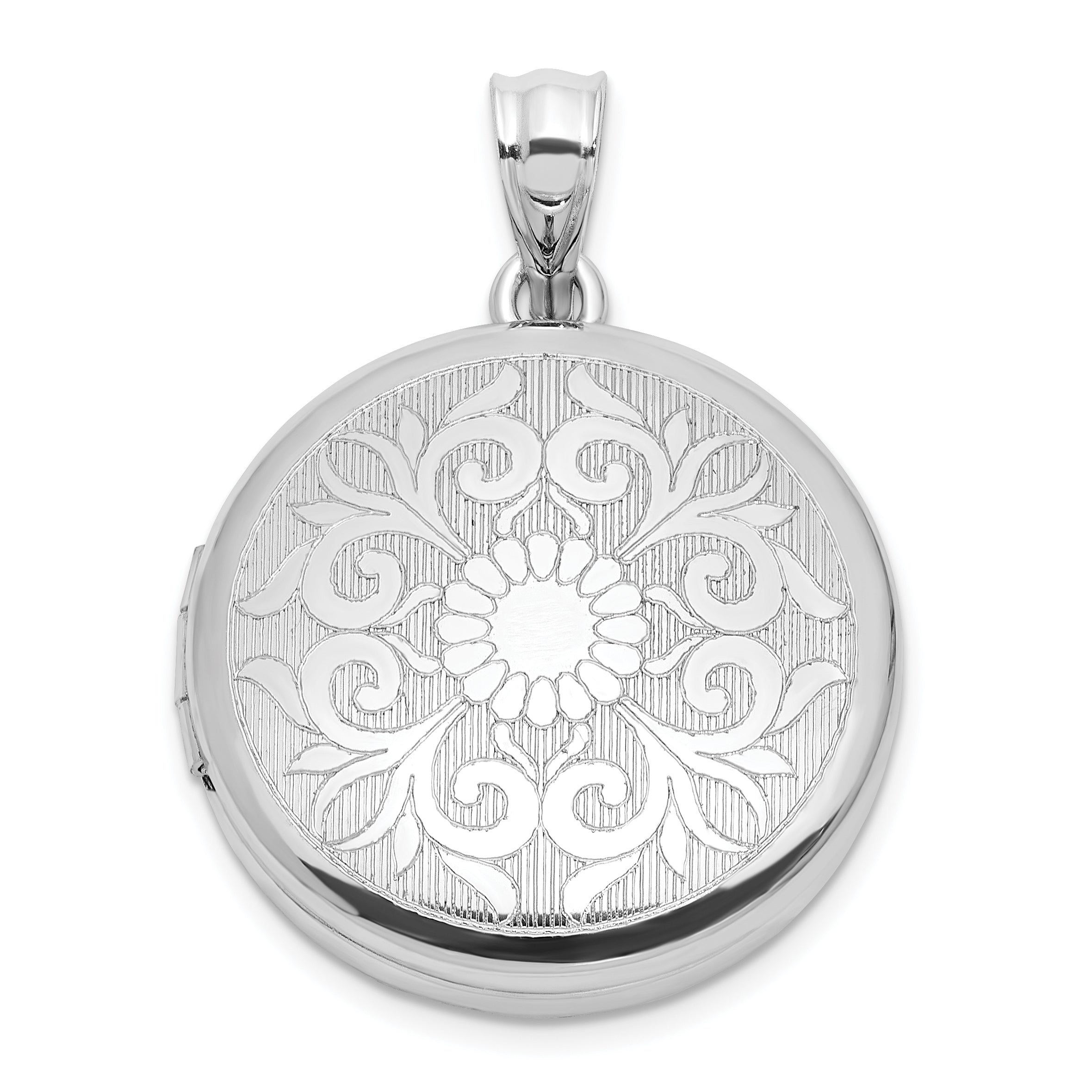 Sterling Silver Rhodium-plated 20mm Floral Filigree Round Locket Main image
