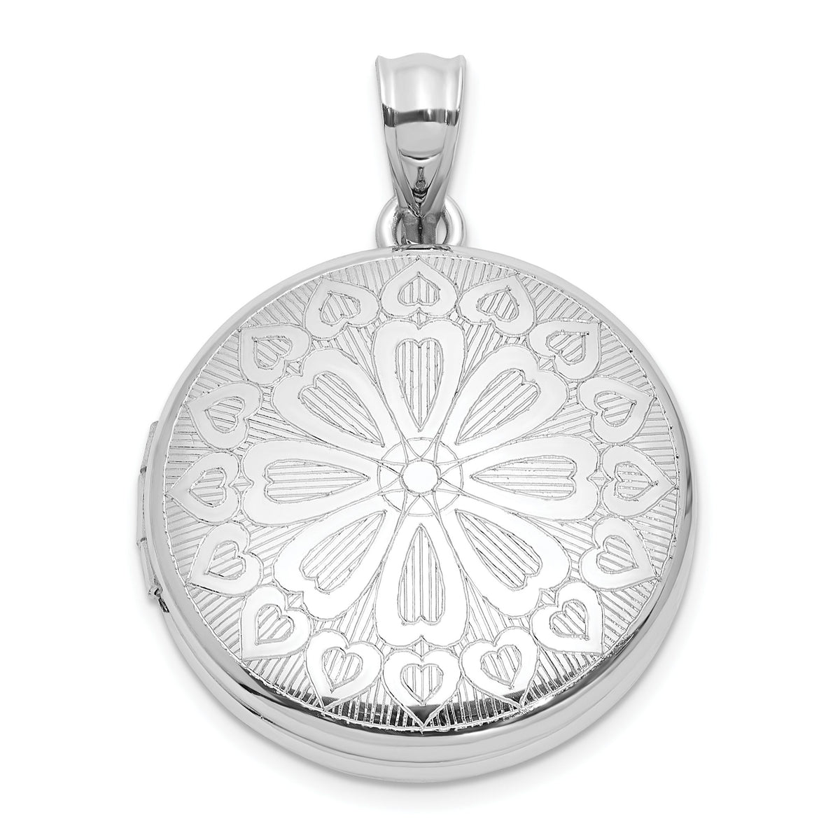 Floral Heart Filigree Round Locket in Sterling Silver, 29mm - Sophia Jewelers Main image