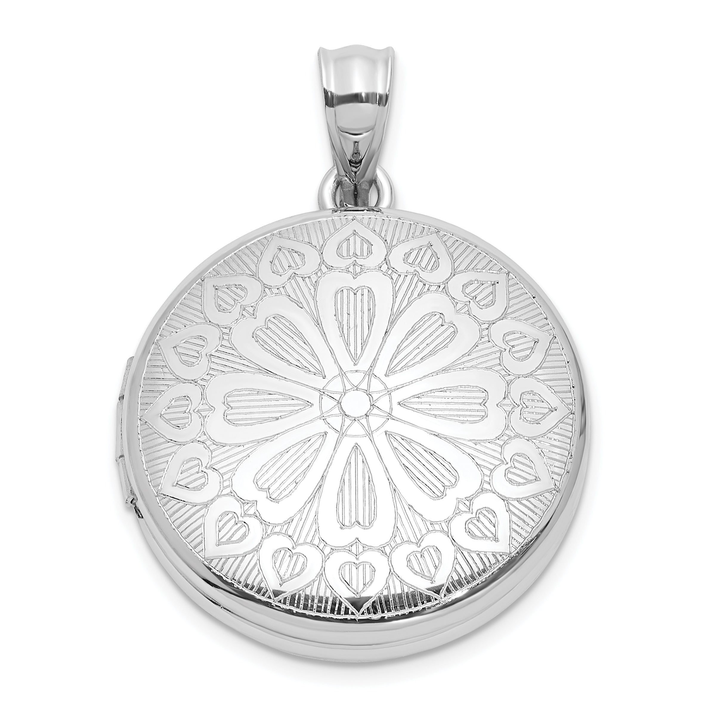 Sterling Silver Rhodium-plated 20mm Floral Heart Filigree Round Locket Main image