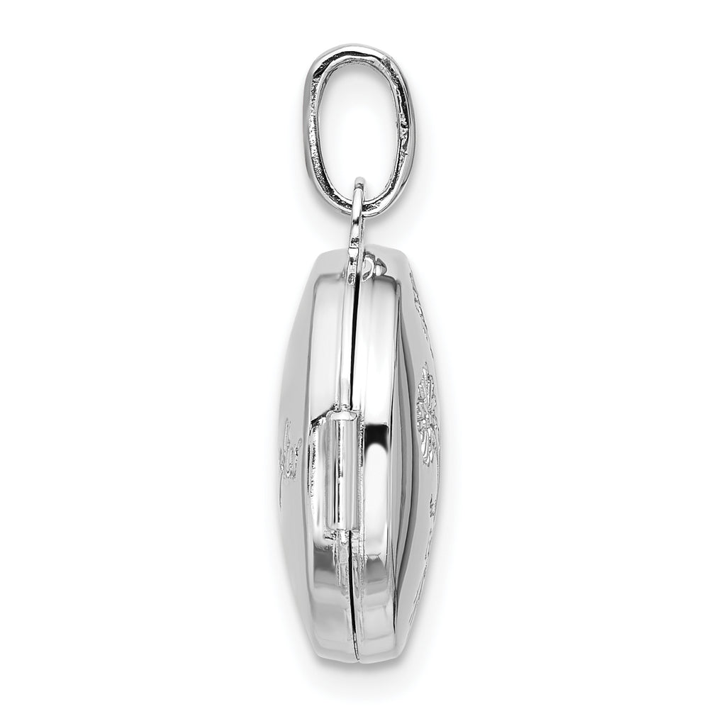 Sterling Silver Rhodium-Plated Floral 16mm Granddaughter Reversible Round Locket