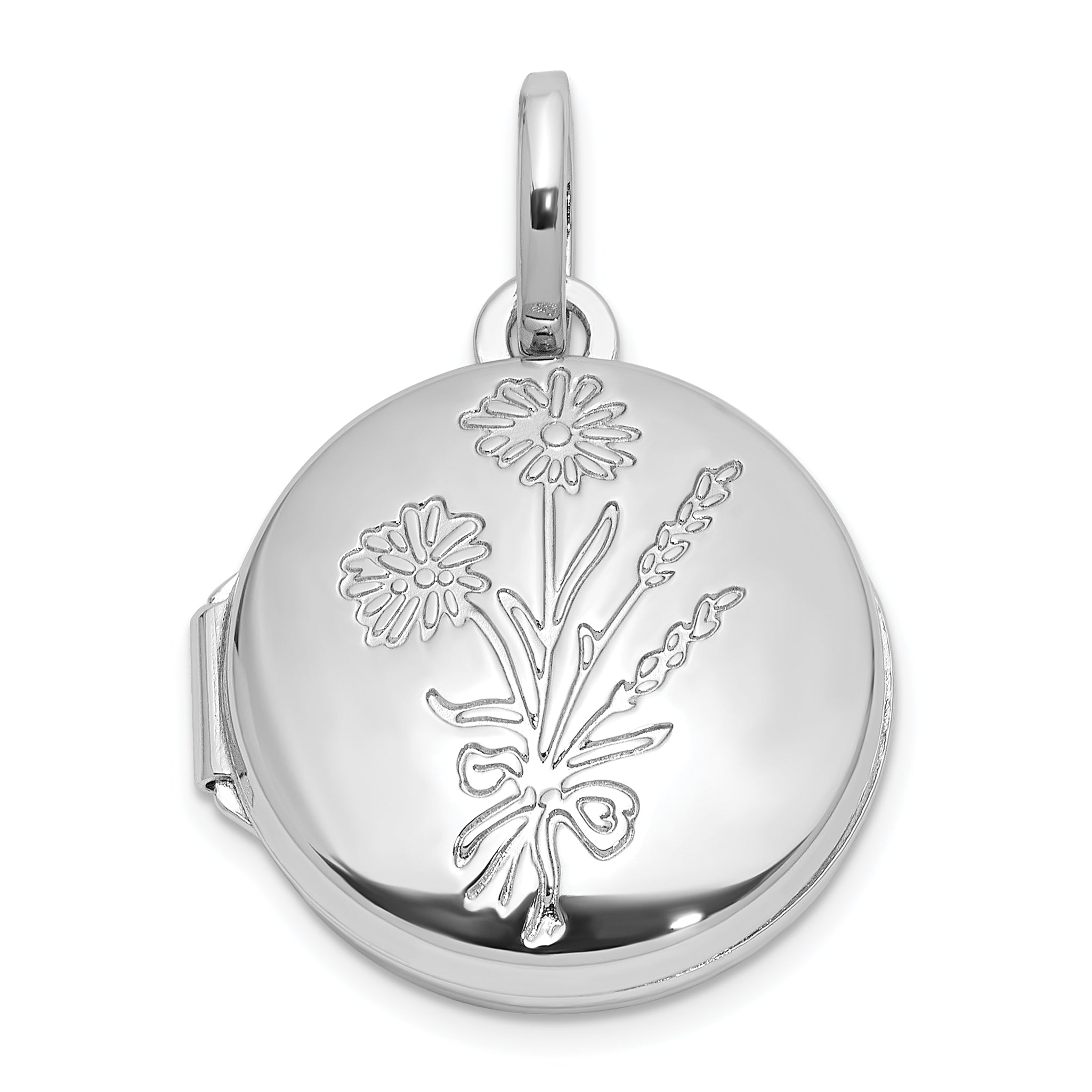 Sterling Silver Rhodium-Plated Floral 16mm Granddaughter Reversible Round Locket Main image