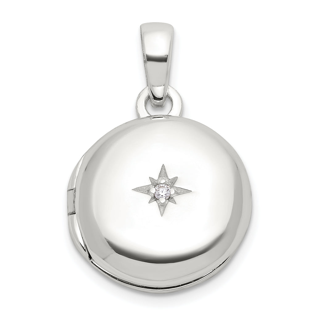 Sterling Silver E-coated CZ 14mm Round Locket