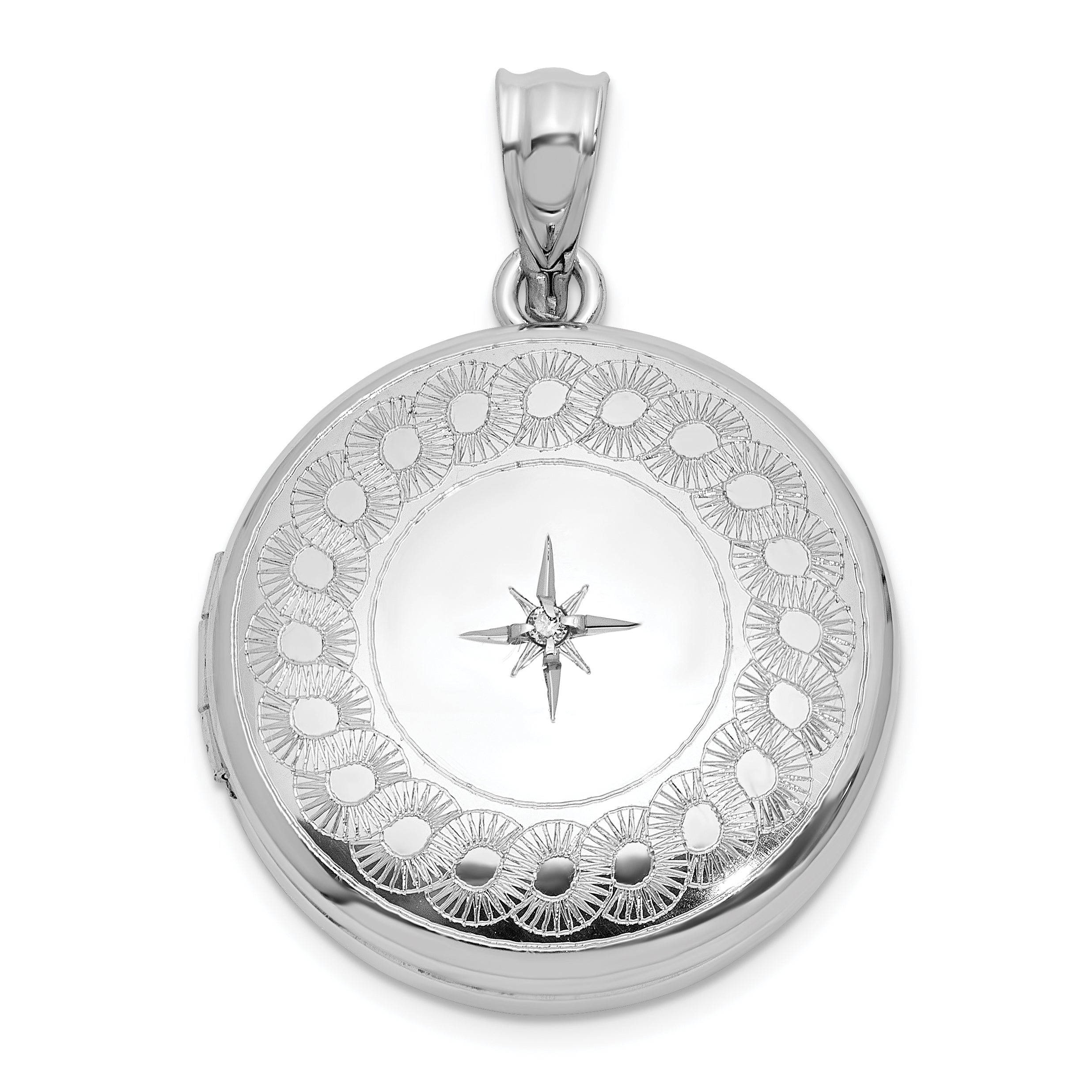 Sterling Silver Rh-plated Diamond Star 20mm Circular Border Round Locket Main image