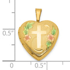 1/20 Gold Filled Polished & Epoxy 16mm Floral Cross Heart Locket