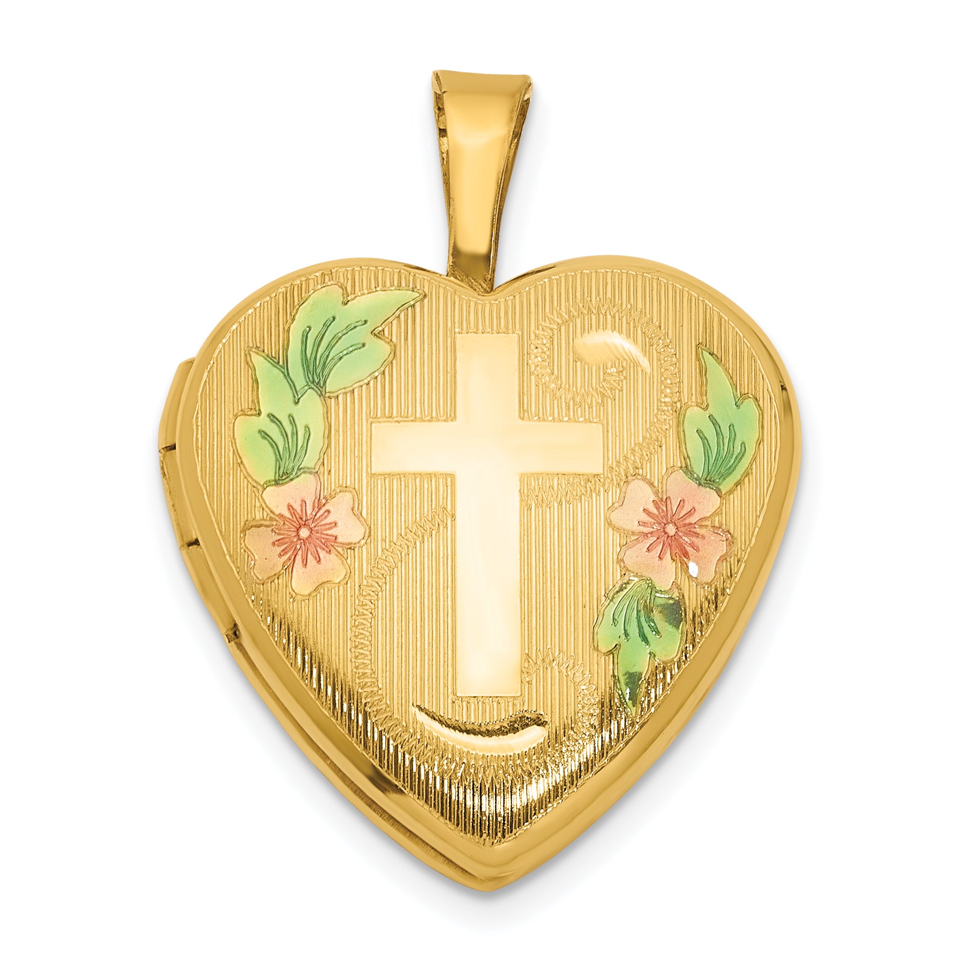 1/20 Gold Filled Polished & Epoxy 16mm Floral Cross Heart Locket Main image