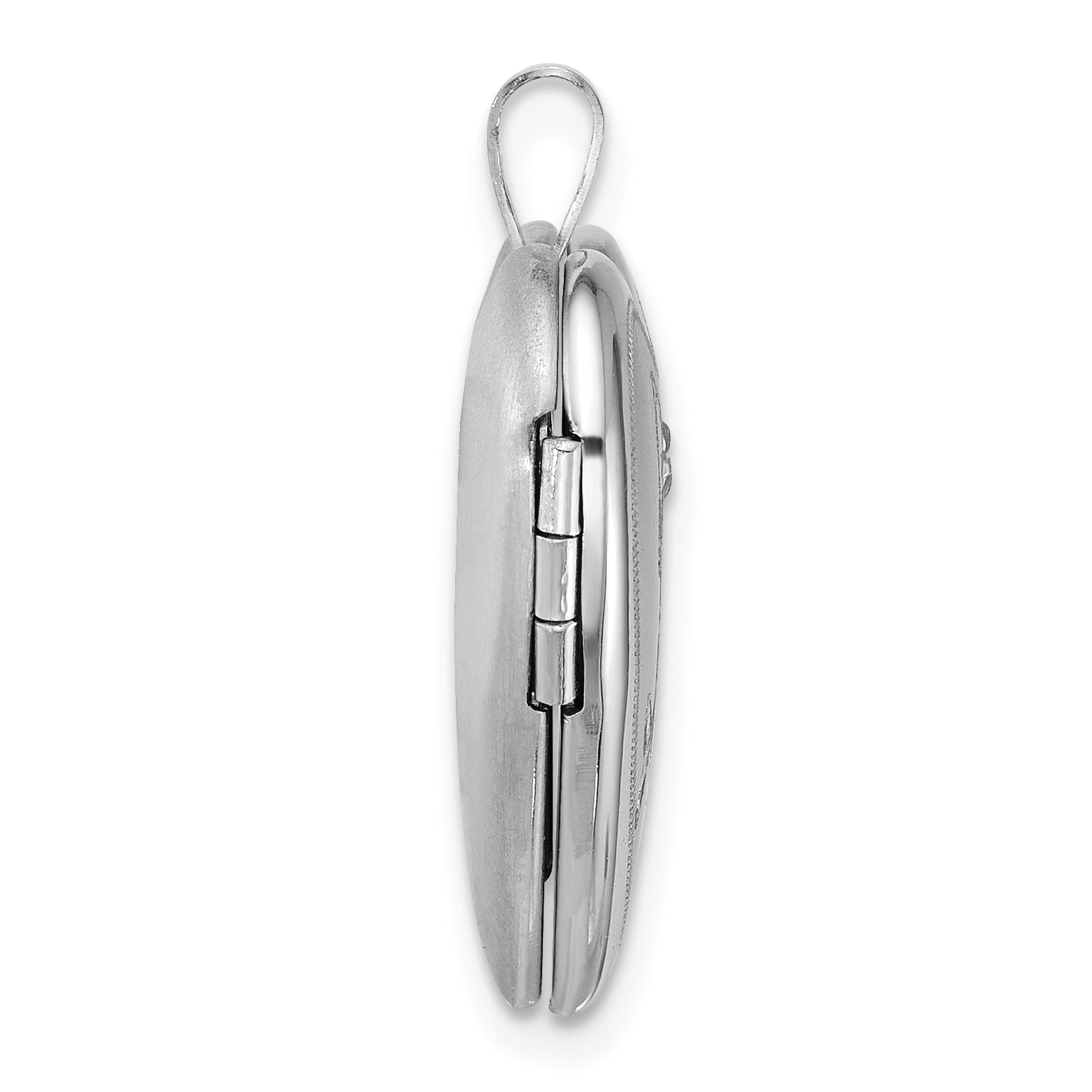 Sterling Silver Rhodium-plated Brushed 1/20 carat Diamond Two Dolphins 20mm Heart Locket Secondary image