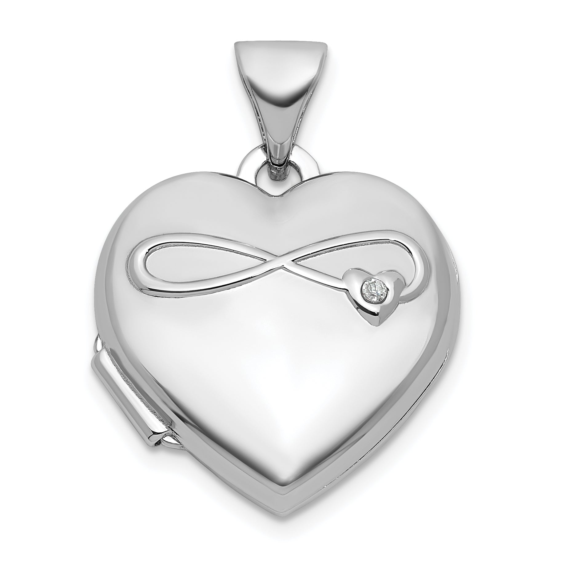 Sterling Silver Rhodium-plated Half Point Diamond Infinity 15mm Heart Locket Main image