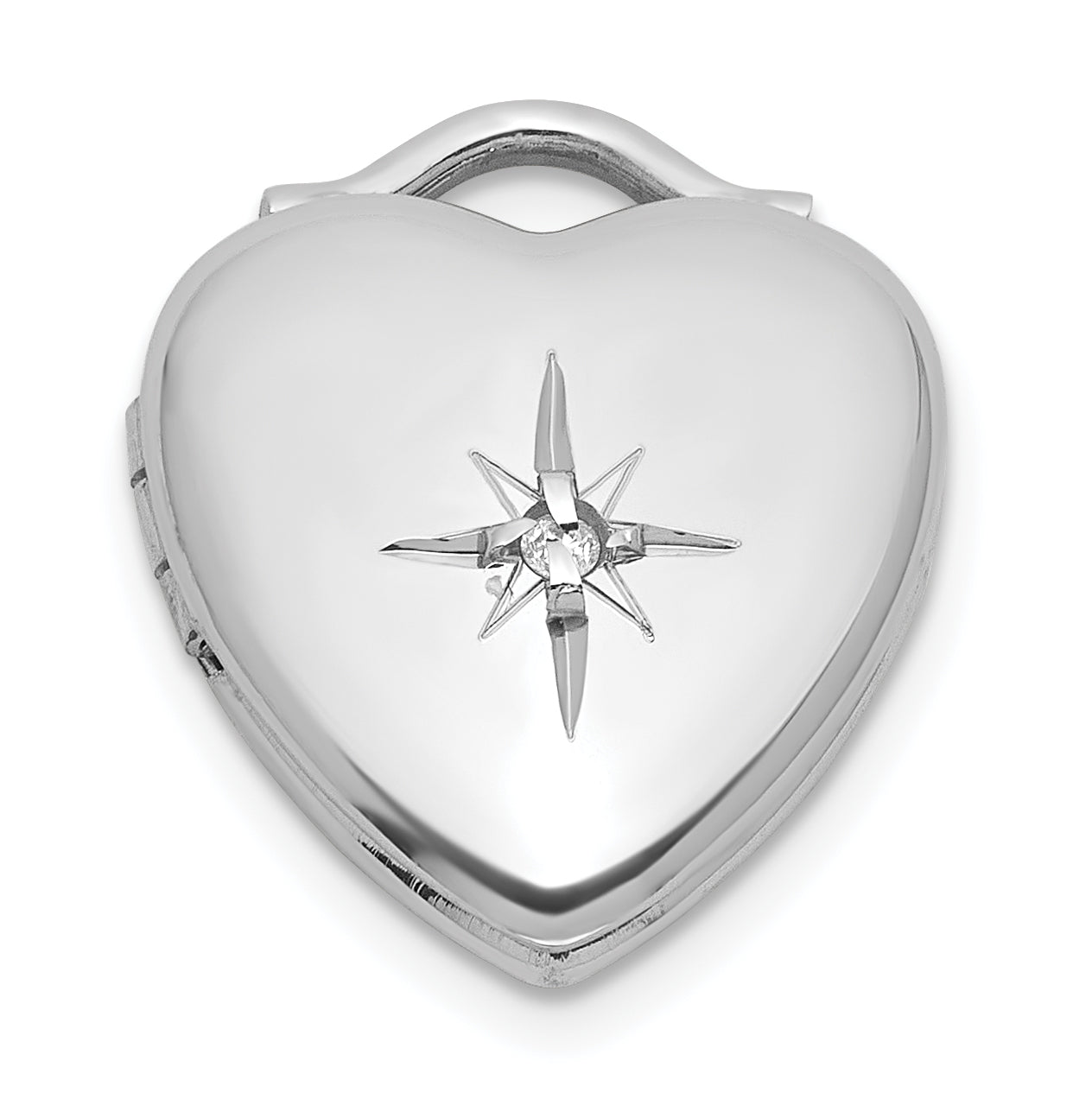 Sterling Silver Rhodium-plated Polished Front/Brushed Back 1/20 carat Diamond 12mm Heart Locket Main image