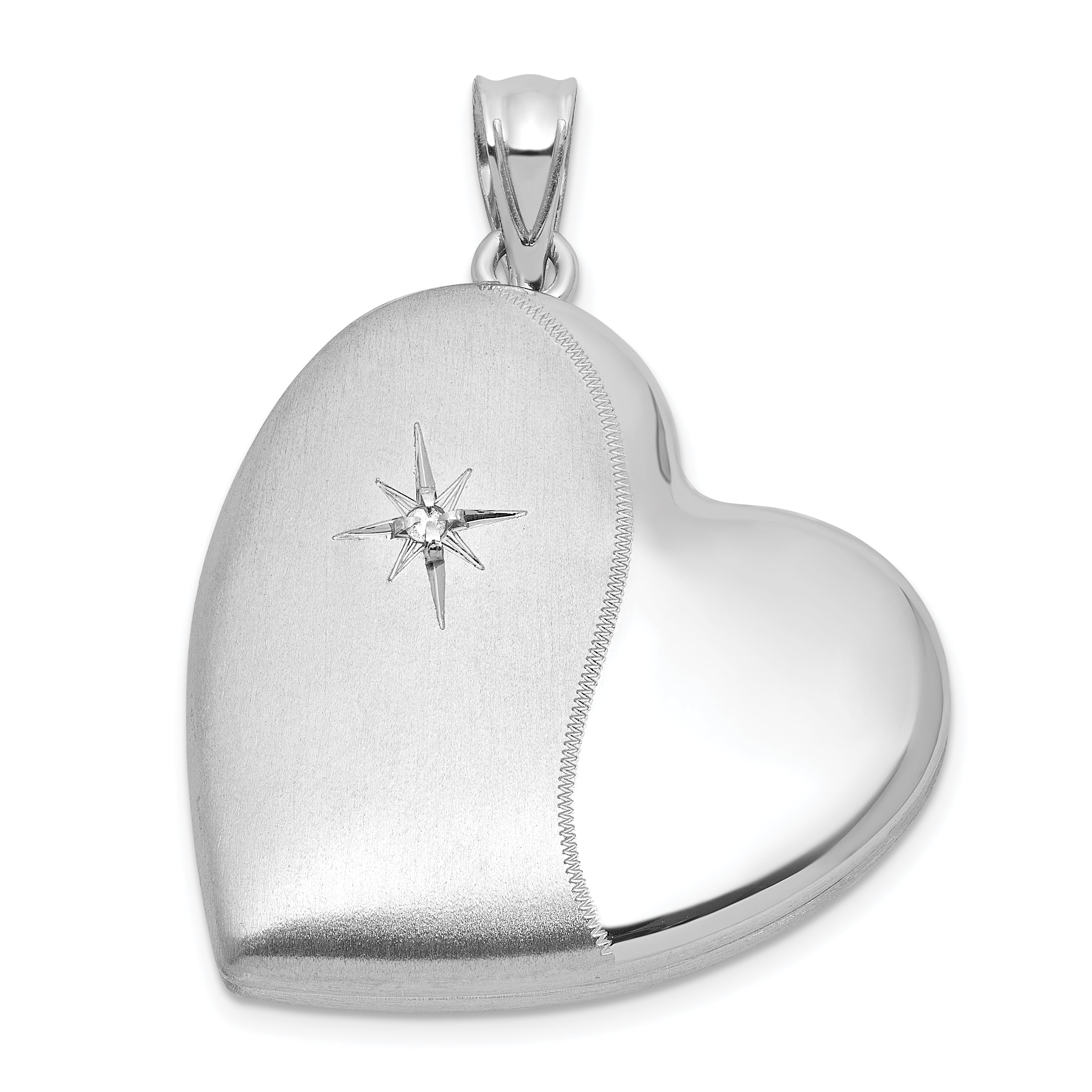 Sterling Silver Rhodium-plated Brushed And Polished 1/20 carat Diamond 24mm Heart Locket Main image