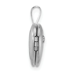 Sterling Silver Rhodium-plated Brushed And Polished 1/20 carat Diamond 12mm Heart Locket