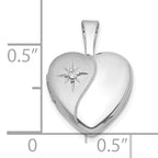 Sterling Silver Rhodium-plated Brushed And Polished 1/20 carat Diamond 12mm Heart Locket