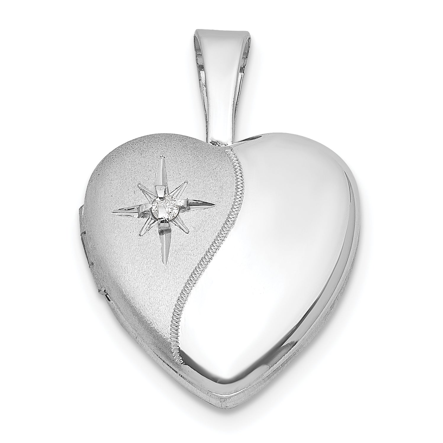 Sterling Silver Rhodium-plated Brushed And Polished 1/20 carat Diamond 12mm Heart Locket Main image