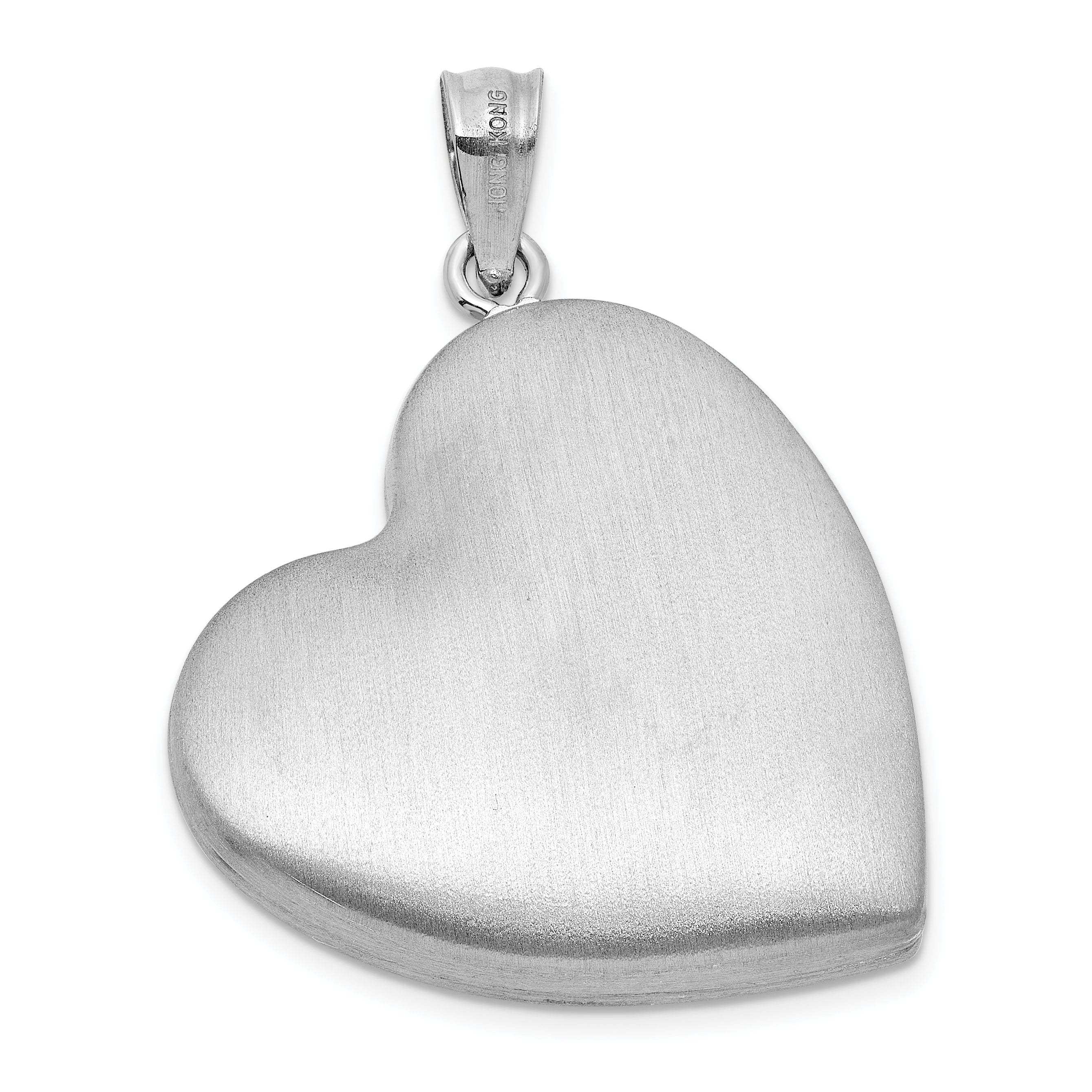 Sterling Silver Rhodium-plated Brushed 1/20 carat Diamond Pink and Green Enameled Rose LOVE YOU MOM 24mm Heart Locket