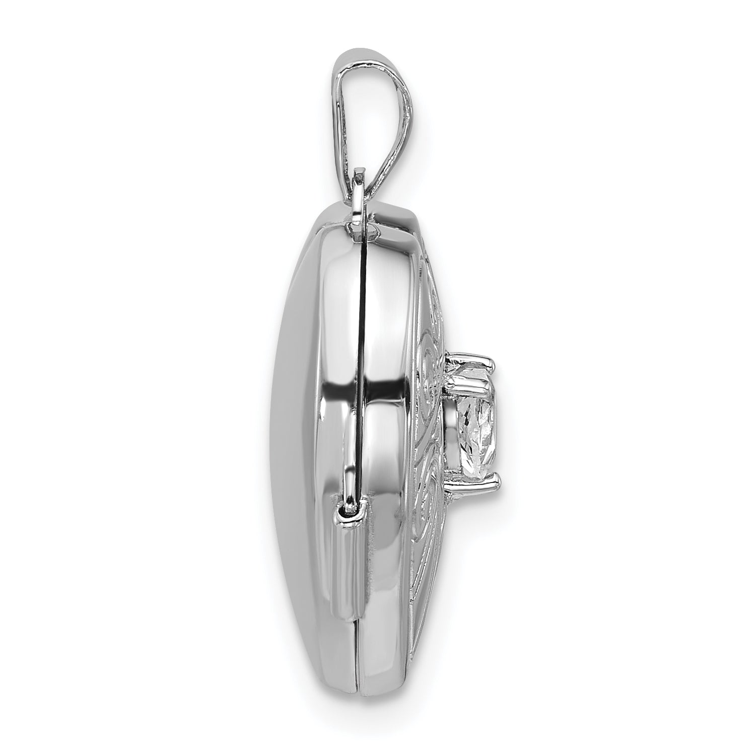 Sterling Silver Rhodium-plated White Topaz April Birthstone 18mm Heart Locket Secondary image