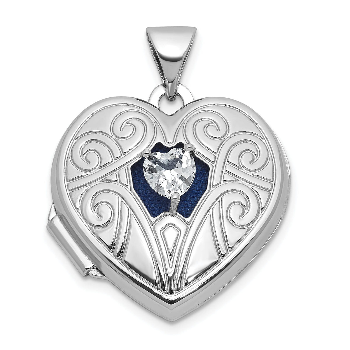 April Birthstone Heart Locket in Sterling Silver with White Topaz - Sophia Jewelers Main image