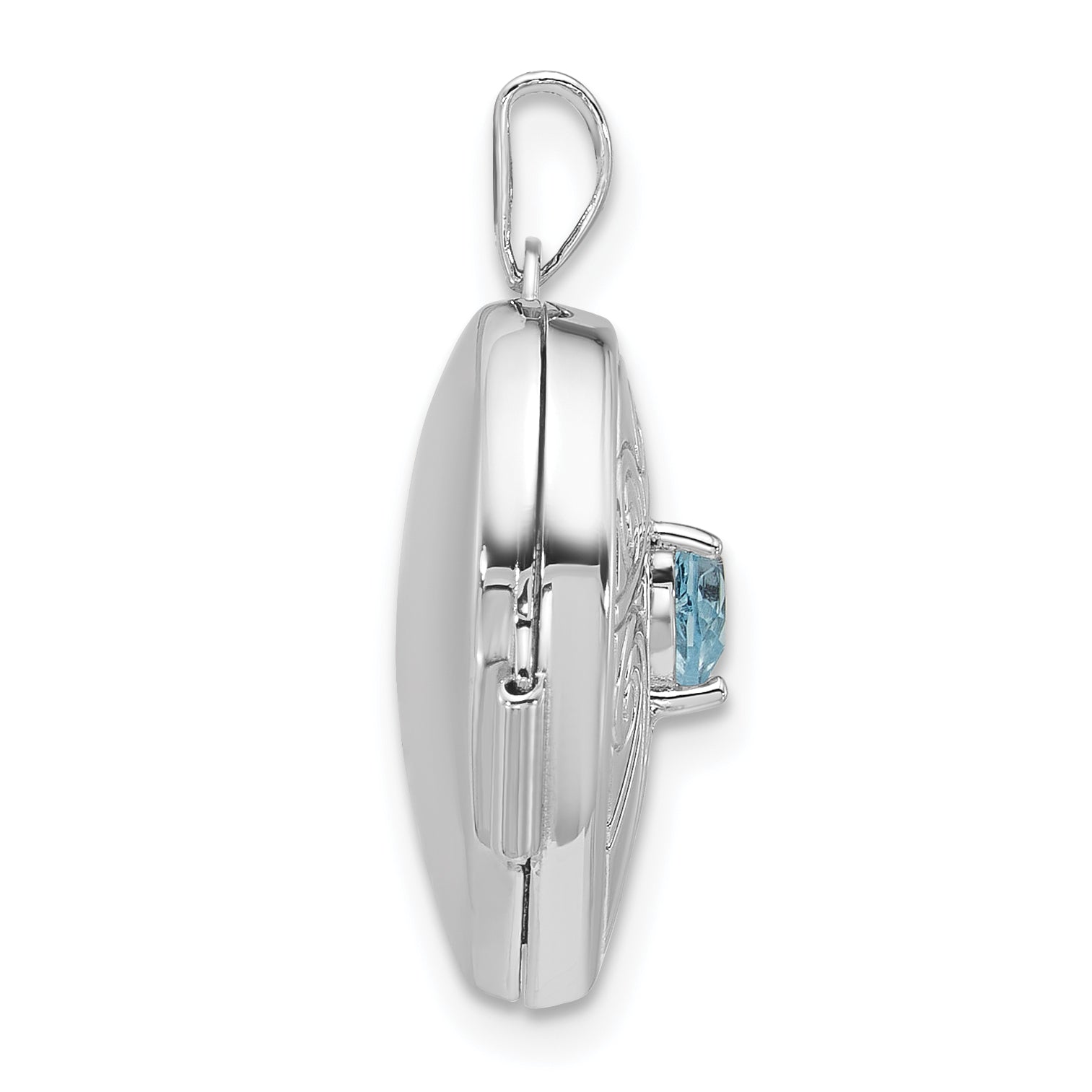 Sterling Silver Rhodium-plated Blue Topaz December Birthstone 18mm Heart Locket Secondary image