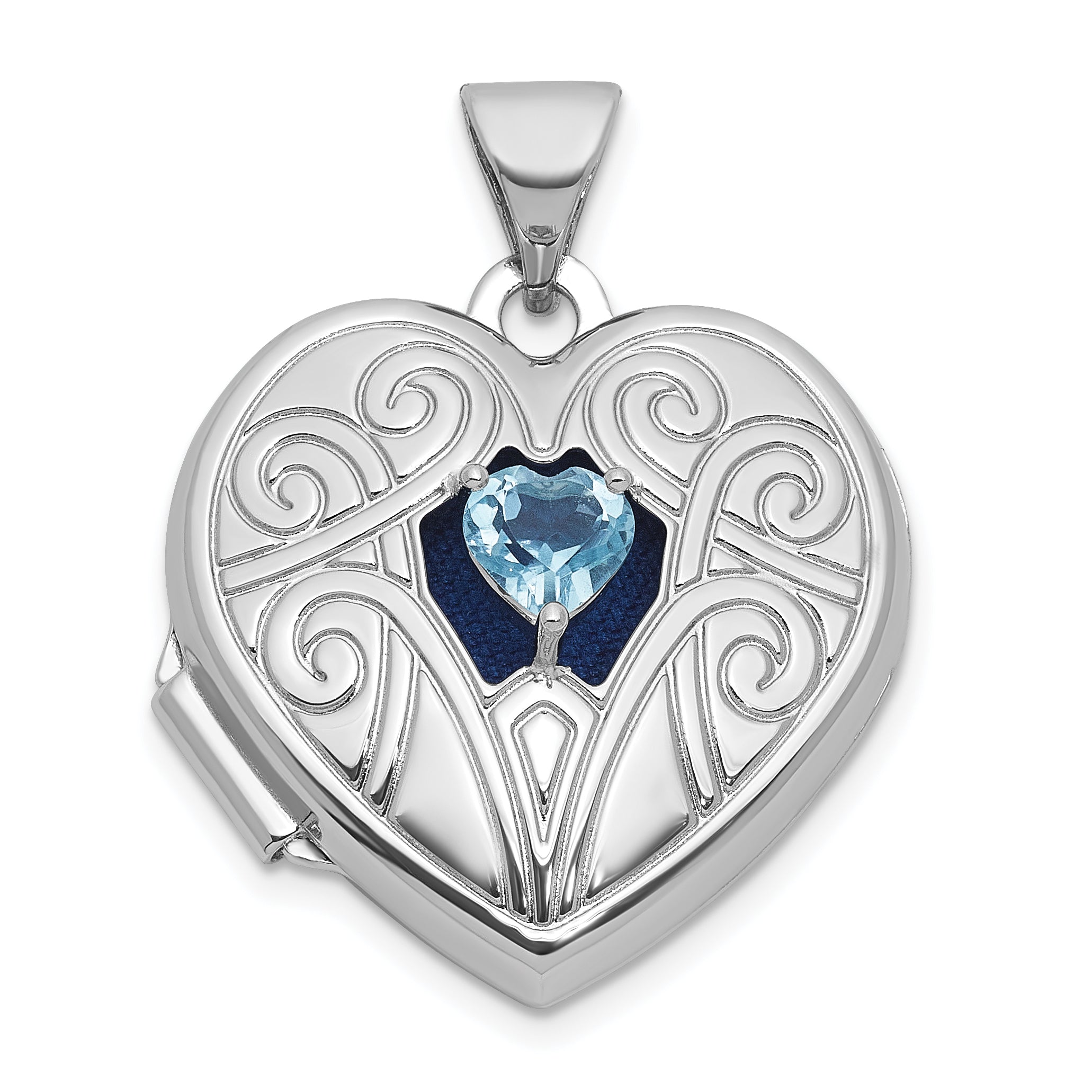 Sterling Silver Rhodium-plated Blue Topaz December Birthstone 18mm Heart Locket Main image