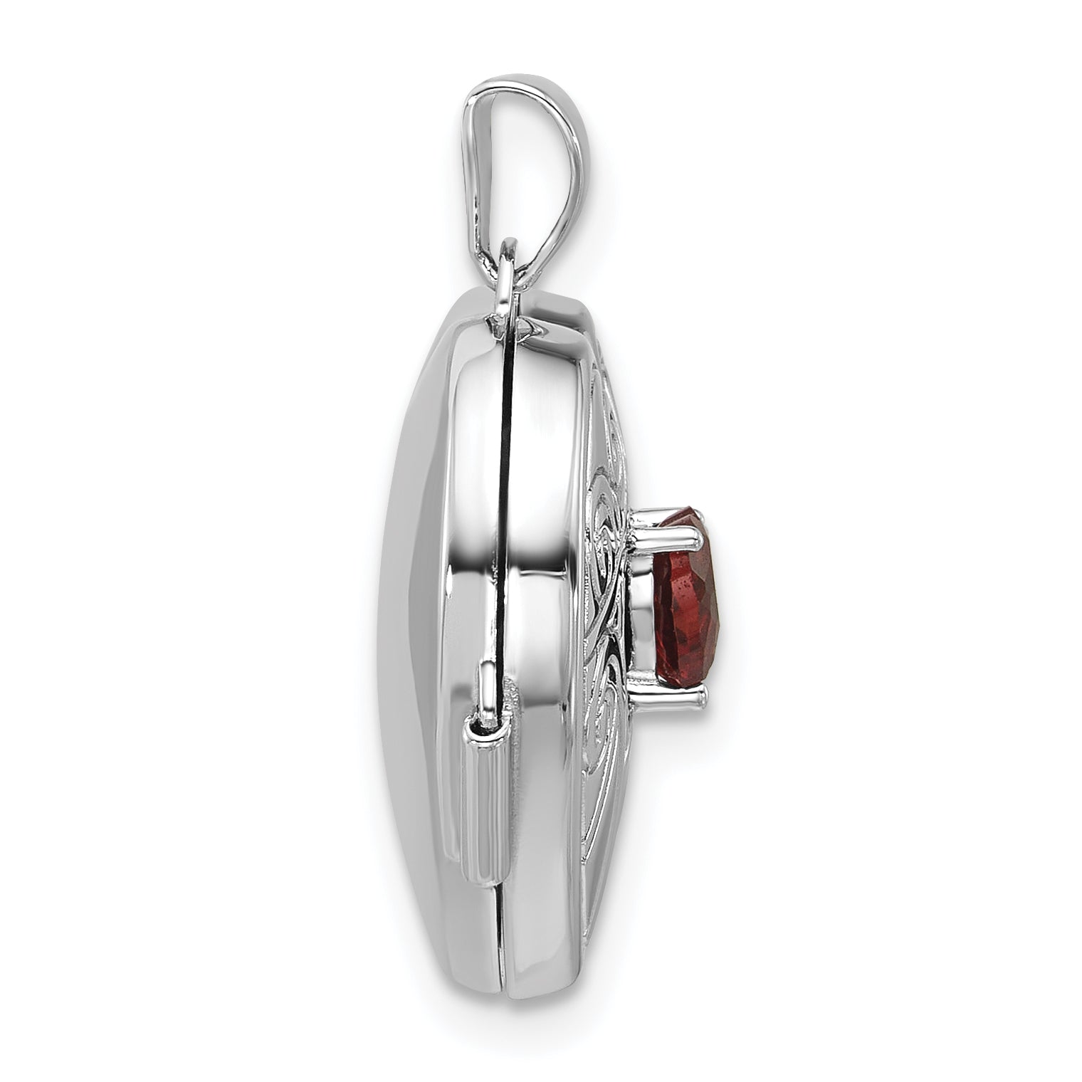 Sterling Silver Rhodium-plated Garnet January Birthstone 18mm Heart Locket Secondary image