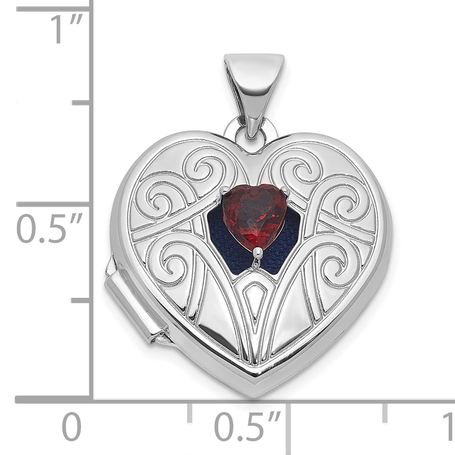 Sterling Silver Rhodium-plated Garnet January Birthstone 18mm Heart Locket