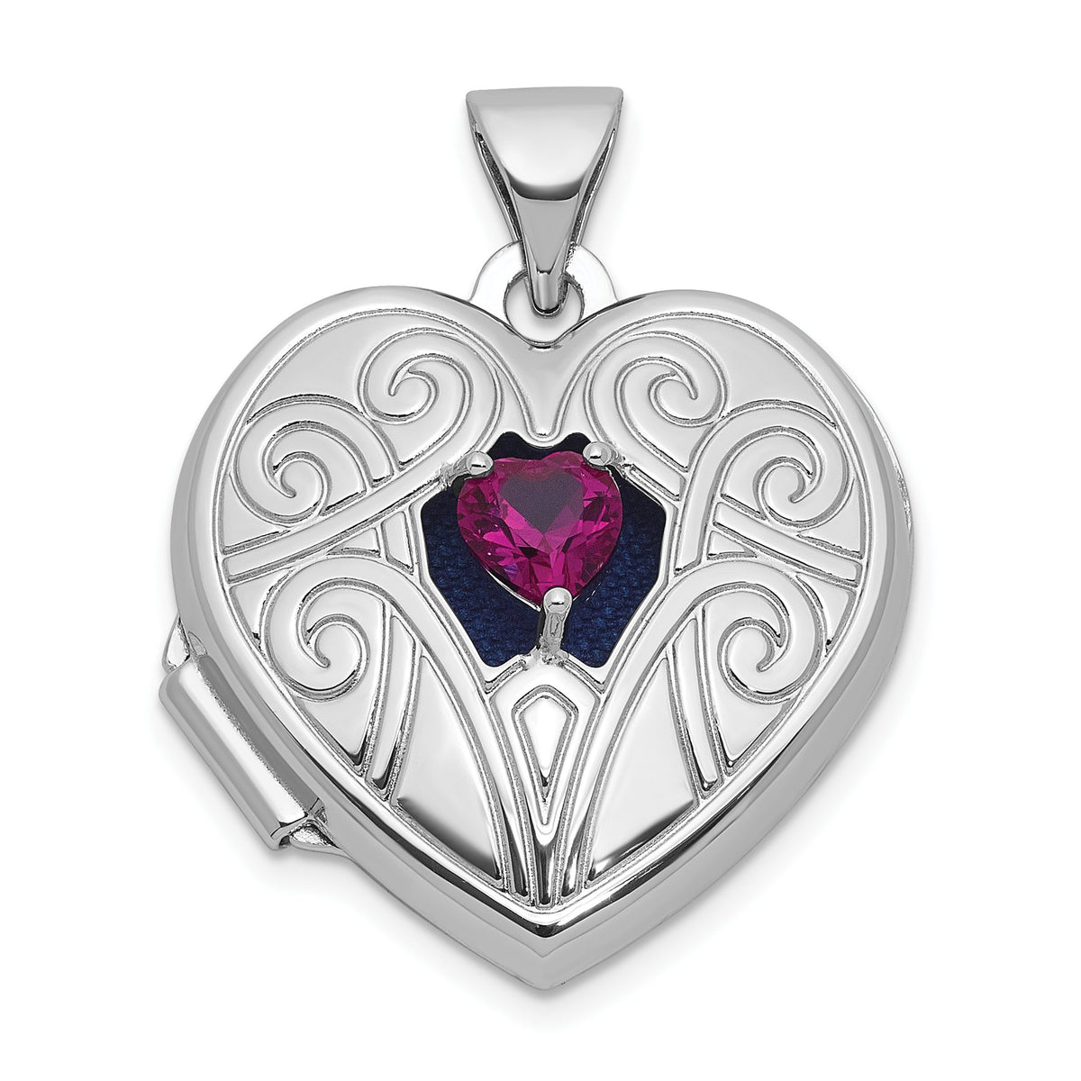 Lab-Created Ruby Heart Locket in Sterling Silver, July Birthstone - Sophia Jewelers Main image
