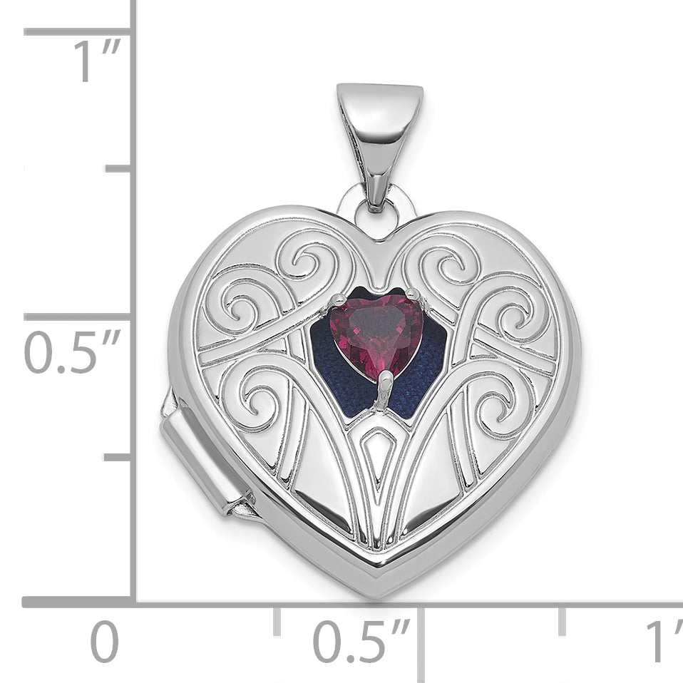 Sterling Silver Rhodium-plated Rhodolite Garnet June Birthstone 18mm Heart Locket