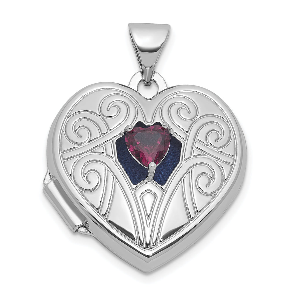 Sterling Silver Rhodium-plated Rhodolite Garnet June Birthstone 18mm Heart Locket