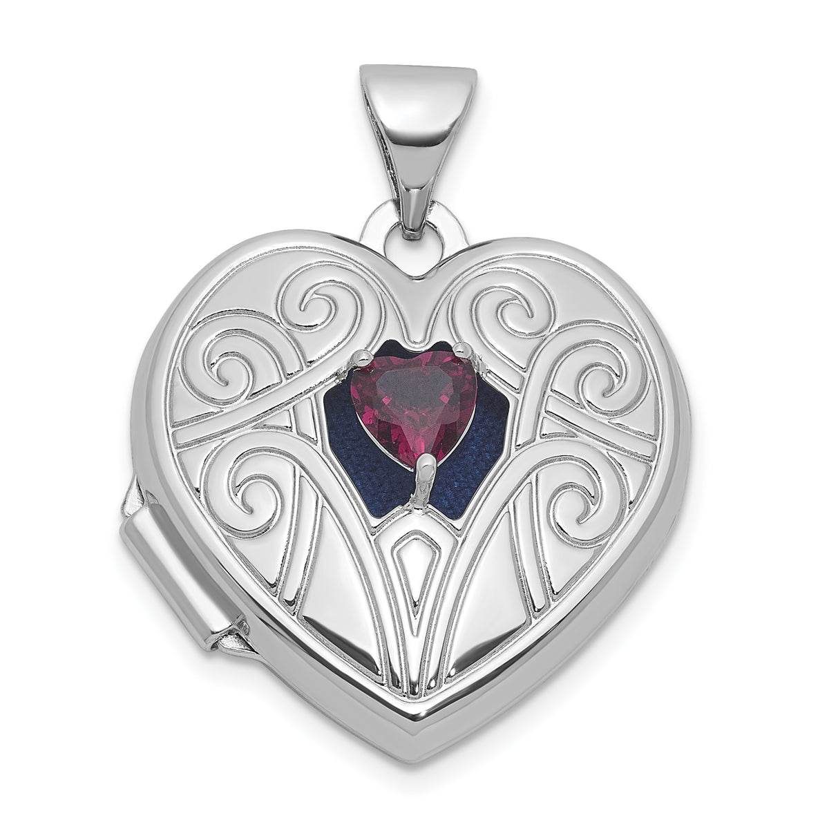 Sterling Silver Rhodium-plated Rhodolite Garnet June Birthstone 18mm Heart Locket