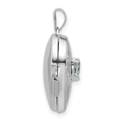 Sterling Silver Rhodium-plated Aquamarine March Birthstone 18mm Heart Locket