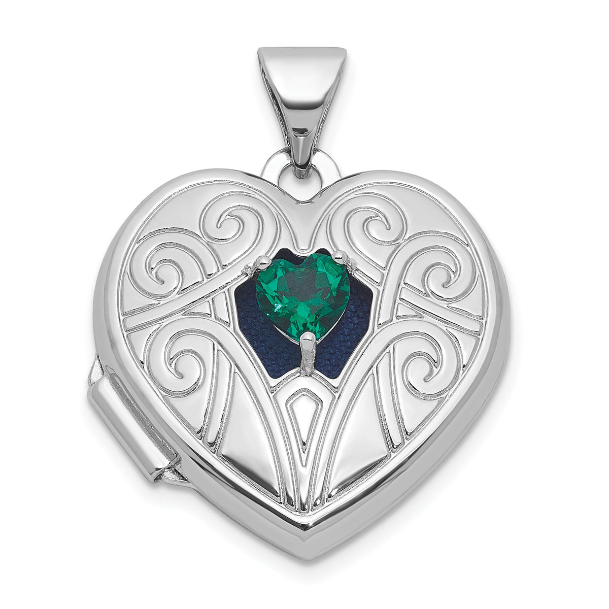 May Birthstone Heart Locket in Sterling Silver - Sophia Jewelers Main image