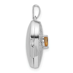 Sterling Silver Rhodium-plated Citrine November Birthstone Heart 18mm Locket