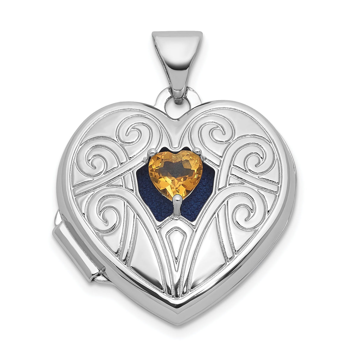 Citrine November Birthstone Heart Locket in Sterling Silver, 24mm - Sophia Jewelers Main image