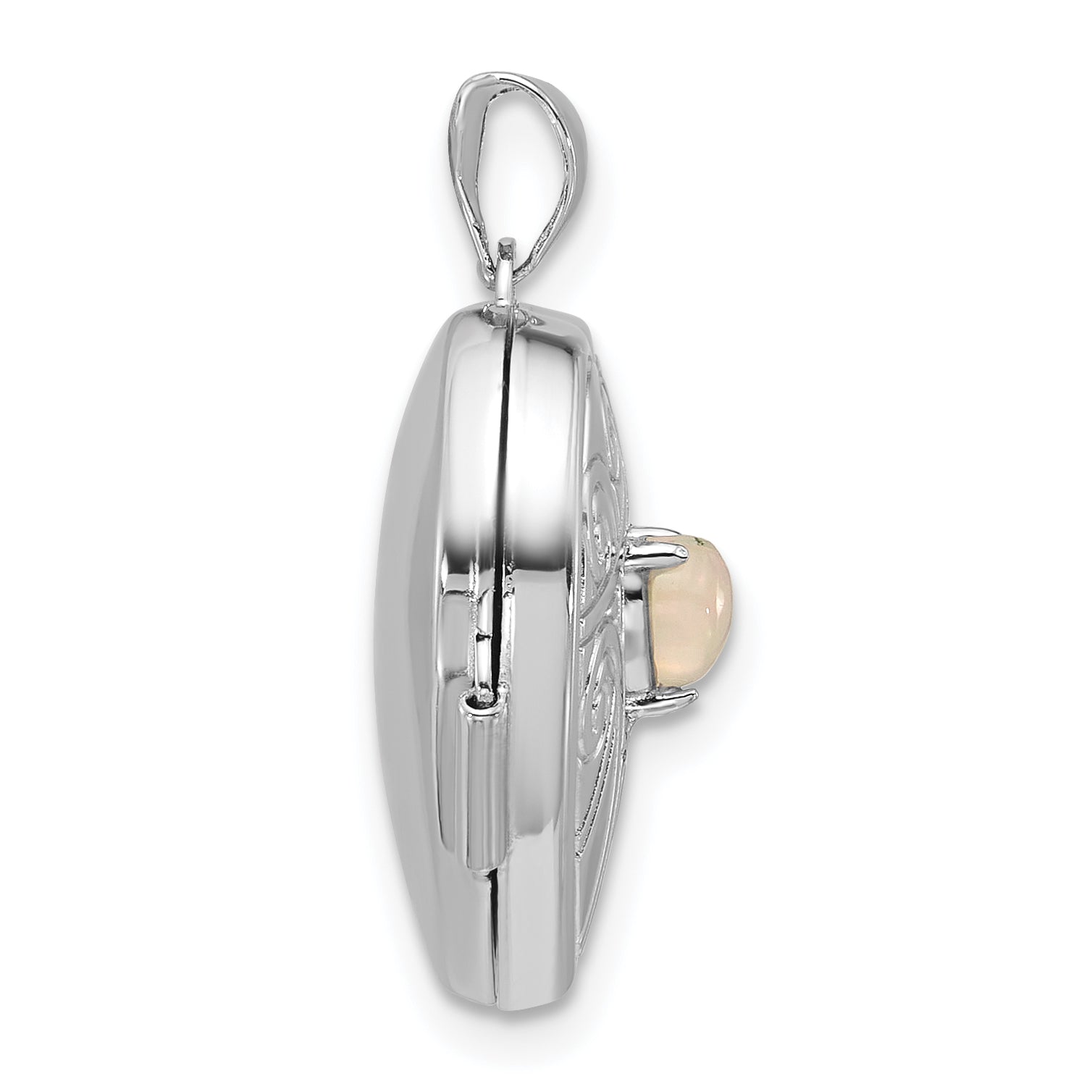 Sterling Silver Rhodium-plated Opal October Birthstone 18mm Heart Locket Secondary image
