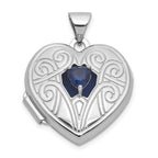 Sterling Silver Rhodium-plated Lab Created Sapphire September Birthstone 18mm Heart Locket