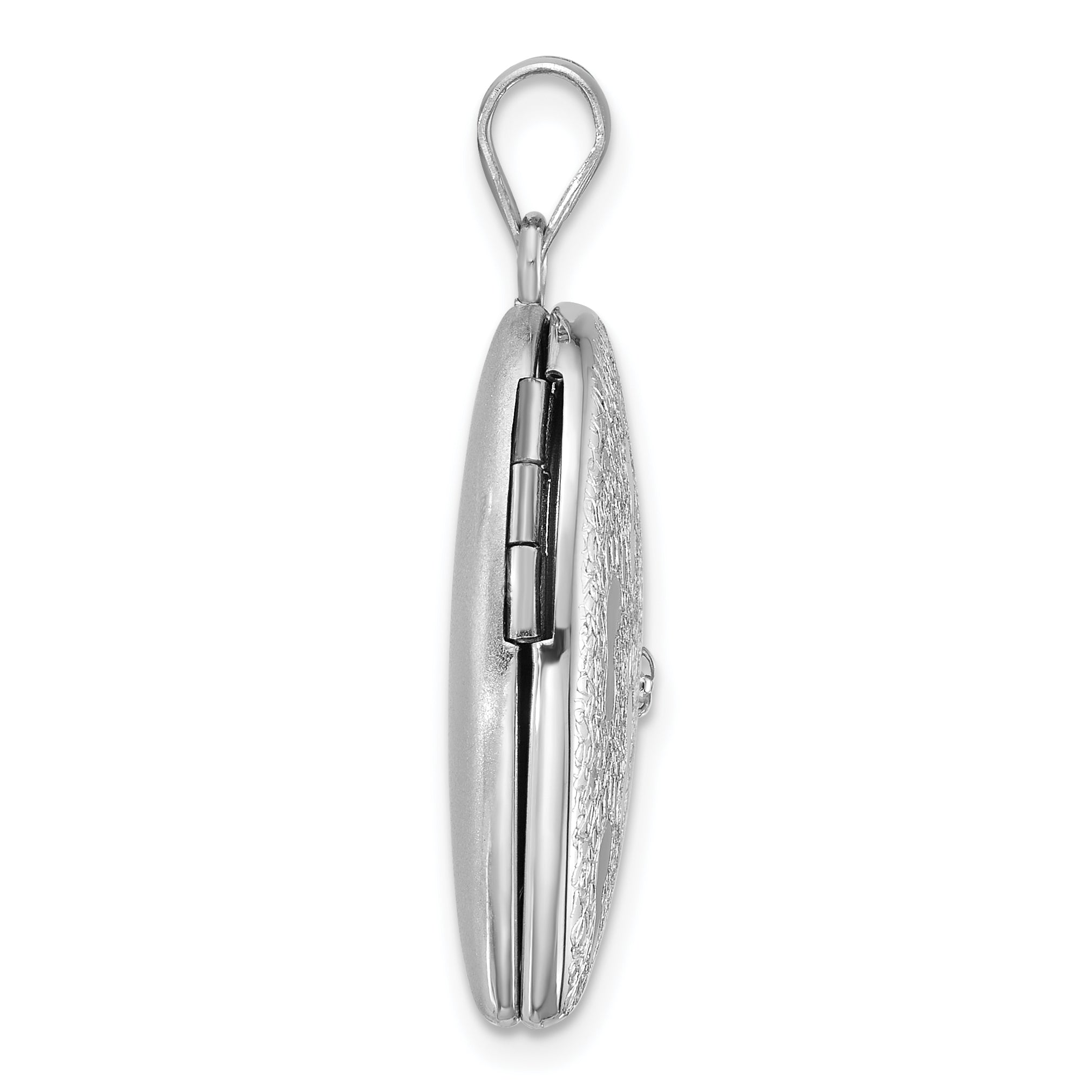 Sterling Silver Rhodium-plated Brushed And Polished 1/20 carat Diamond Foot Prints 24mm Heart Locket